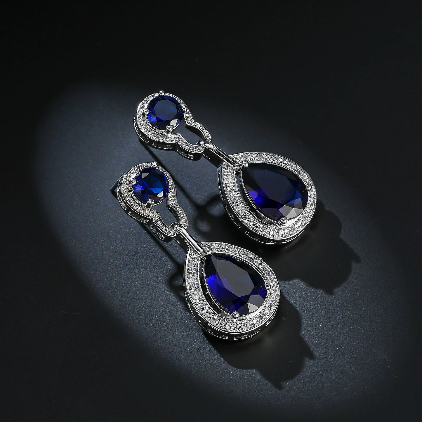 European and American Piano Shape Jeweled Earrings Blue Crystal