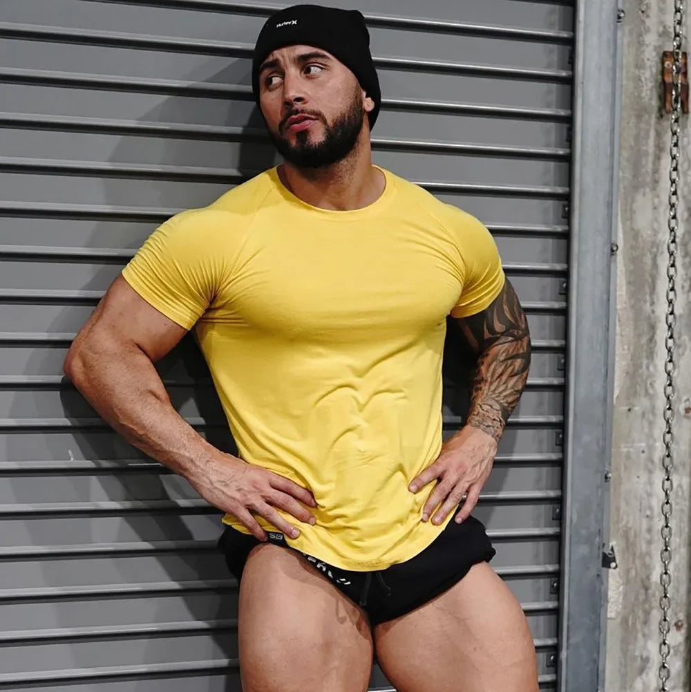Men Tshirt Short Sleeve Slim Fit Muscle Bodybuilding Shirts Men Gym Fitness Workout Tee Shirt