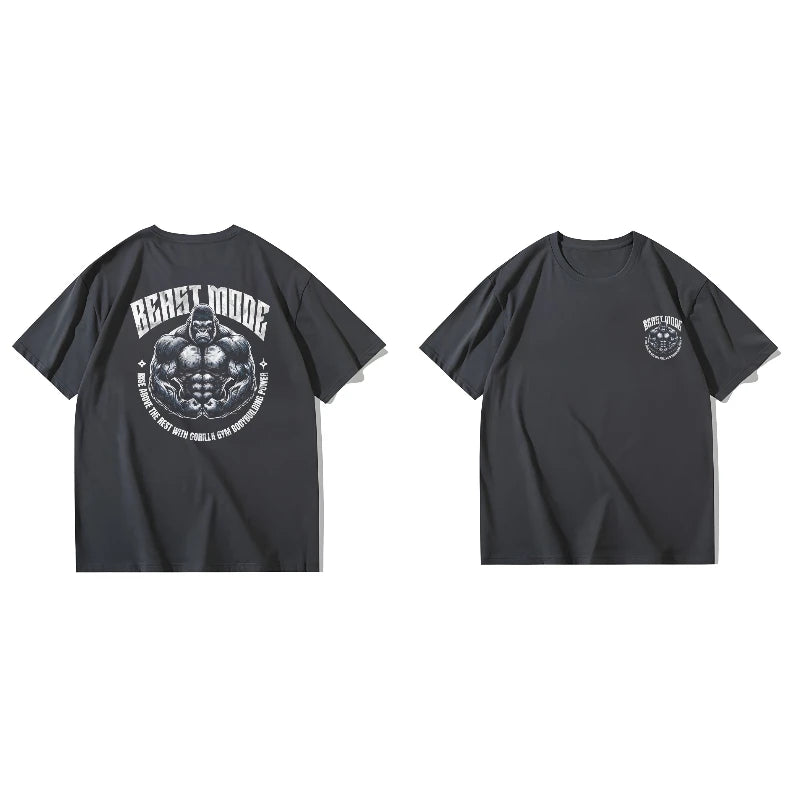 Gorilla Printed Short-sleeved T-shirt Men's Summer Trendy Brand Men's and Women's Same Half-sleeved T-shirt Gym Wear Casual Top