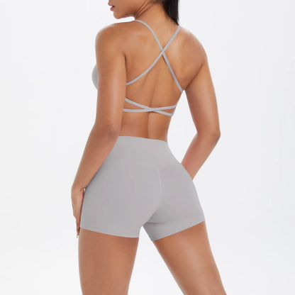 2PCS Yoga Clothes  Halter Yoga Top Set Fitness Gym Suit Crossover Back Sports Underwear Workout Gym Shorts Fitness High Waist