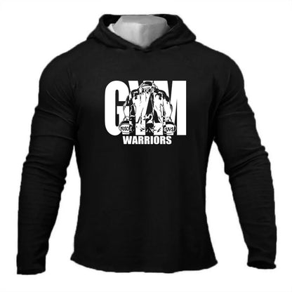 Mens Hooded Running T-shirts Spring Cotton Fitness Long Sleeve Hoodies Gym Warriors Workout Clothing Sports Muscle Shirt