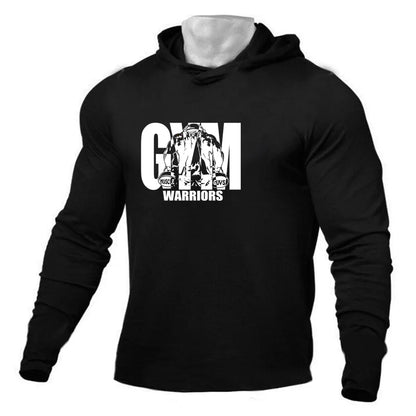 Mens Hooded Running T-shirts Spring Cotton Fitness Long Sleeve Hoodies Gym Warriors Workout Clothing Sports Muscle Shirt