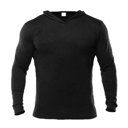 Mens Hooded T Shirt Autumn Slim Fit Hoodie Long Sleeve T-shirt Men Sports Running Shirt Gym Bodybuilding Tee Tops Fitness tshirt