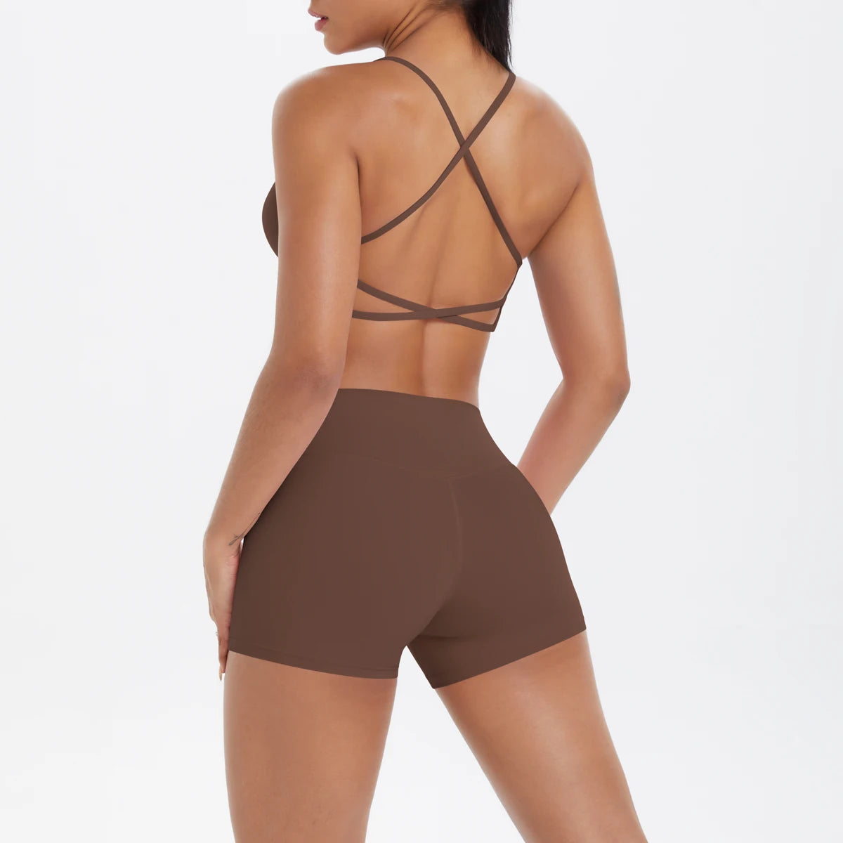 2PCS Yoga Clothes  Halter Yoga Top Set Fitness Gym Suit Crossover Back Sports Underwear Workout Gym Shorts Fitness High Waist