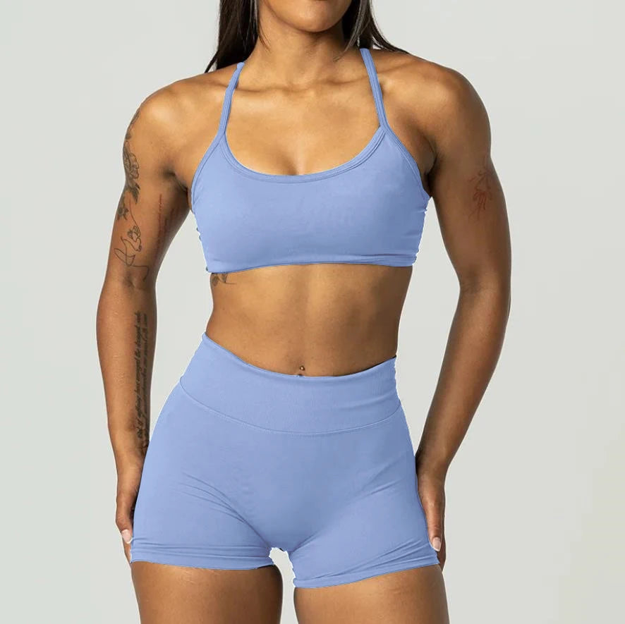 2PCS Dimpact Cross Yoga Set Sports Bra Shorts Workout Legging Outfit Seamless Fitness Women Gym Clothes XP389