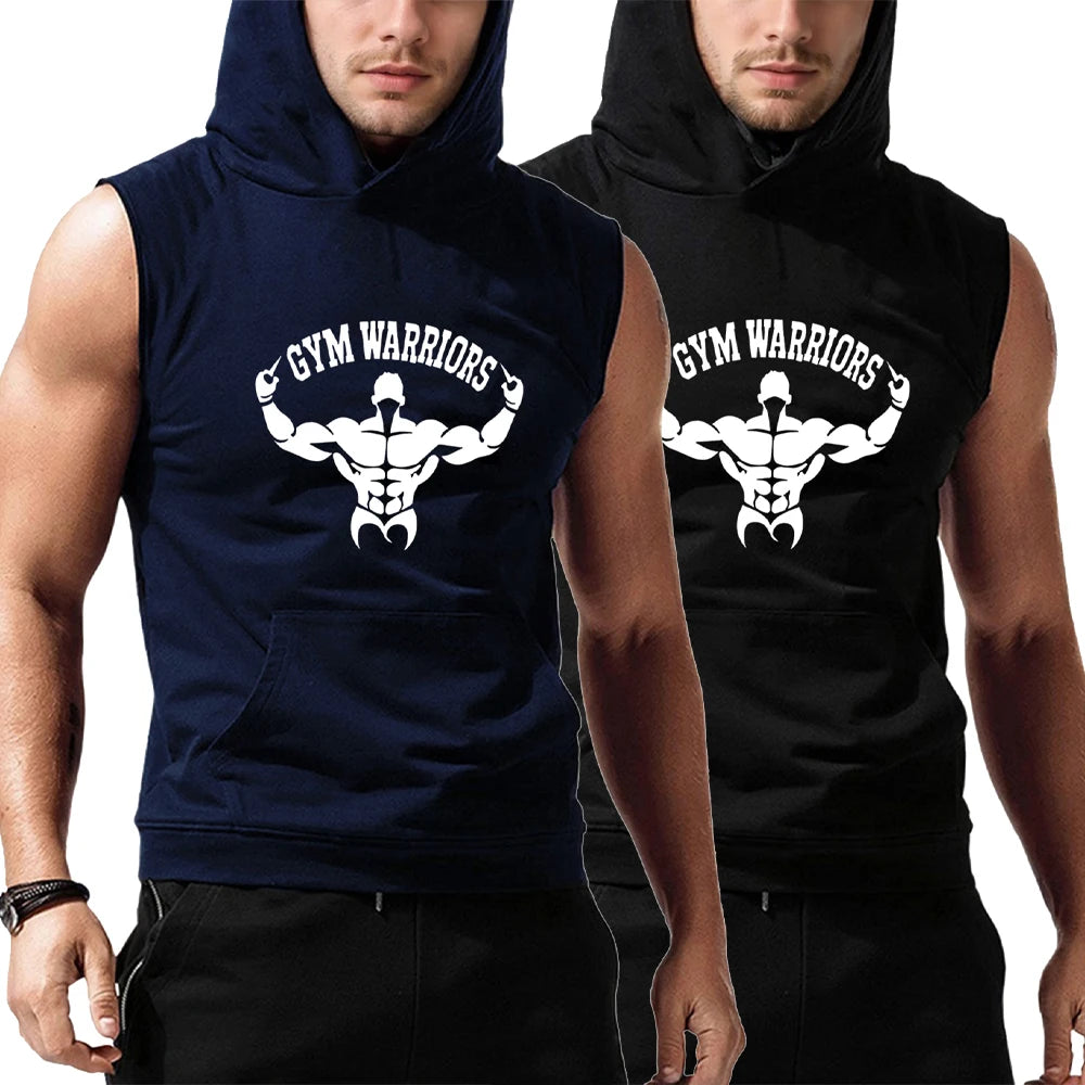 Men's Hooded Vests Bodybuilding Stringer Tank Tops Gym Clothing Sleeveless Shirt Summer Sports Singlets Workout Tanktop