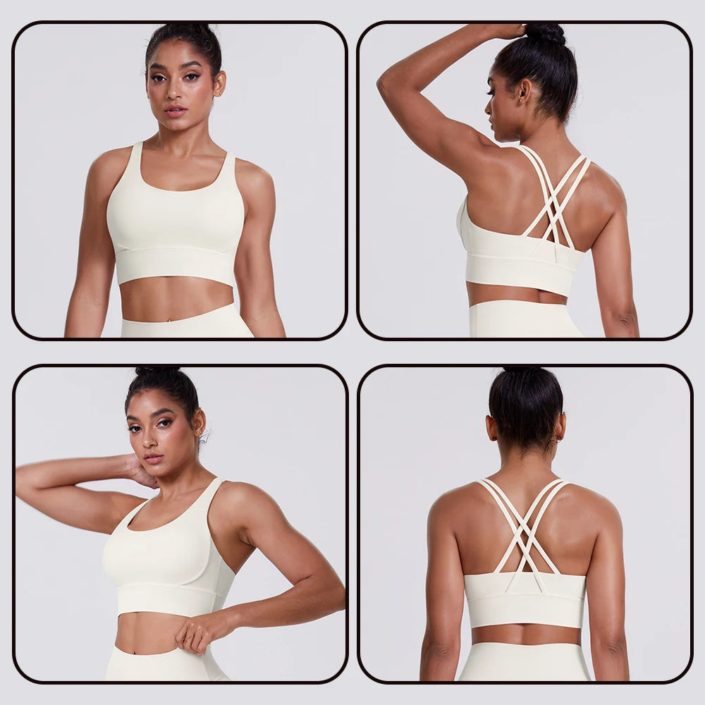 Una-Shop Crossed Back Yoga Bras for Women Gym Quick Dry Sports Underwear Fitness Push Up Workout Clothes Sportswear Tank Top