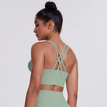 Una-Shop Crossed Back Yoga Bras for Women Gym Quick Dry Sports Underwear Fitness Push Up Workout Clothes Sportswear Tank Top