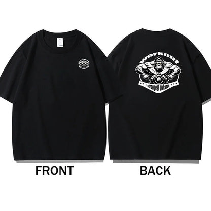 Men's Gym Fitness T-Shirt Summer 100% Cotton T-shirt Barbell Printing Short Sleeves Oversized Running Bodybuilding Sports Wear