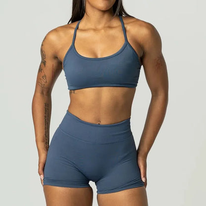 2PCS Dimpact Cross Yoga Set Sports Bra Shorts Workout Legging Outfit Seamless Fitness Women Gym Clothes XP389