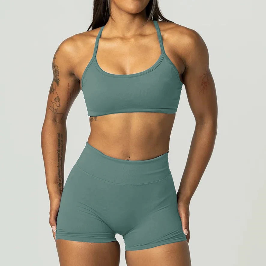 2PCS Dimpact Cross Yoga Set Sports Bra Shorts Workout Legging Outfit Seamless Fitness Women Gym Clothes XP389