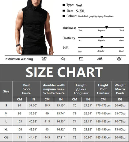 Men's Hooded Vests Bodybuilding Stringer Tank Tops Gym Clothing Sleeveless Shirt Summer Sports Singlets Workout Tanktop
