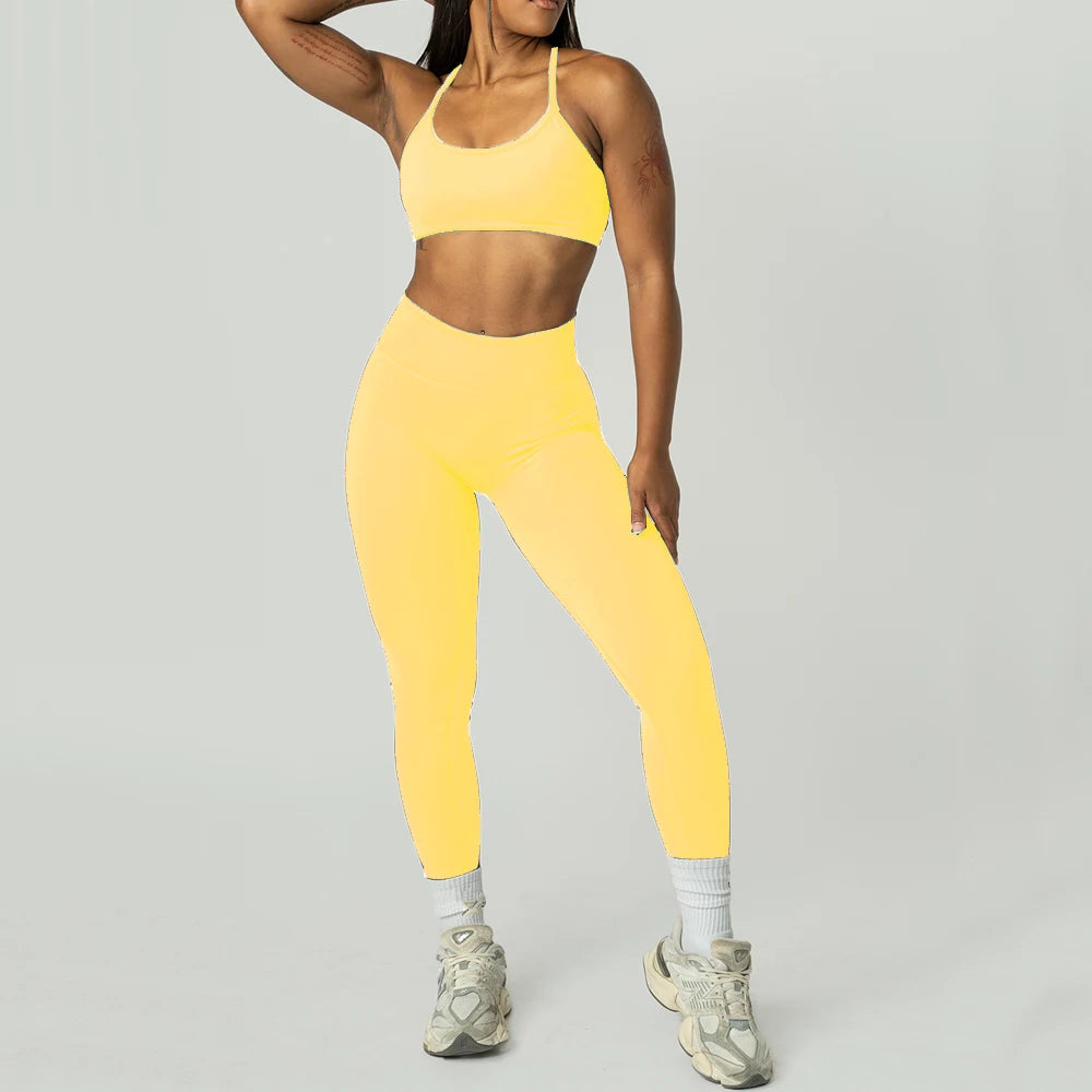 2PCS Dimpact Cross Yoga Set Sports Bra Shorts Workout Legging Outfit Seamless Fitness Women Gym Clothes XP389