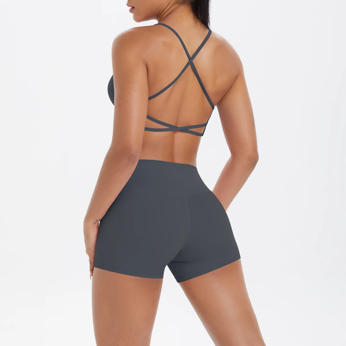 2PCS Yoga Clothes  Halter Yoga Top Set Fitness Gym Suit Crossover Back Sports Underwear Workout Gym Shorts Fitness High Waist