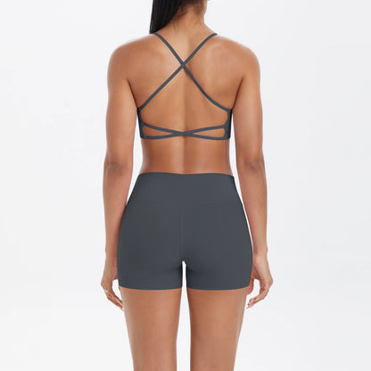 2PCS Yoga Clothes  Halter Yoga Top Set Fitness Gym Suit Crossover Back Sports Underwear Workout Gym Shorts Fitness High Waist