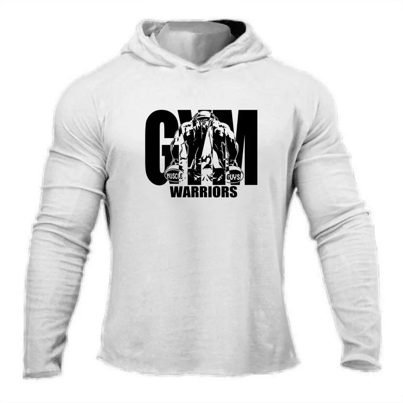 Mens Hooded Running T-shirts Spring Cotton Fitness Long Sleeve Hoodies Gym Warriors Workout Clothing Sports Muscle Shirt