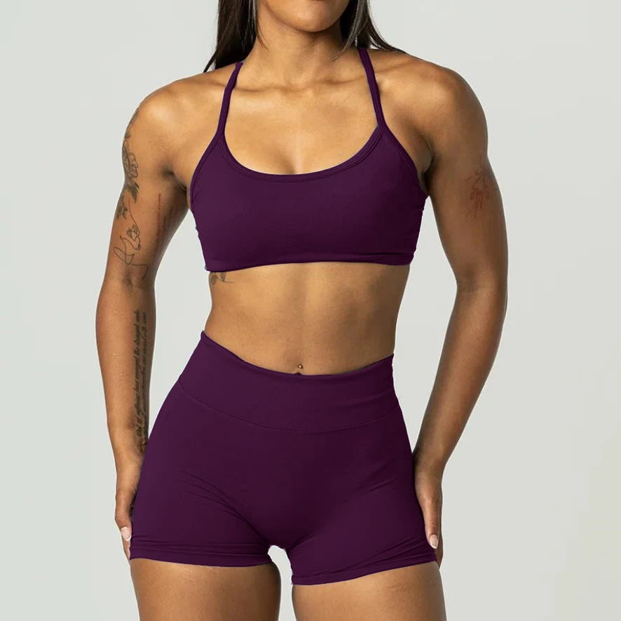 2PCS Dimpact Cross Yoga Set Sports Bra Shorts Workout Legging Outfit Seamless Fitness Women Gym Clothes XP389