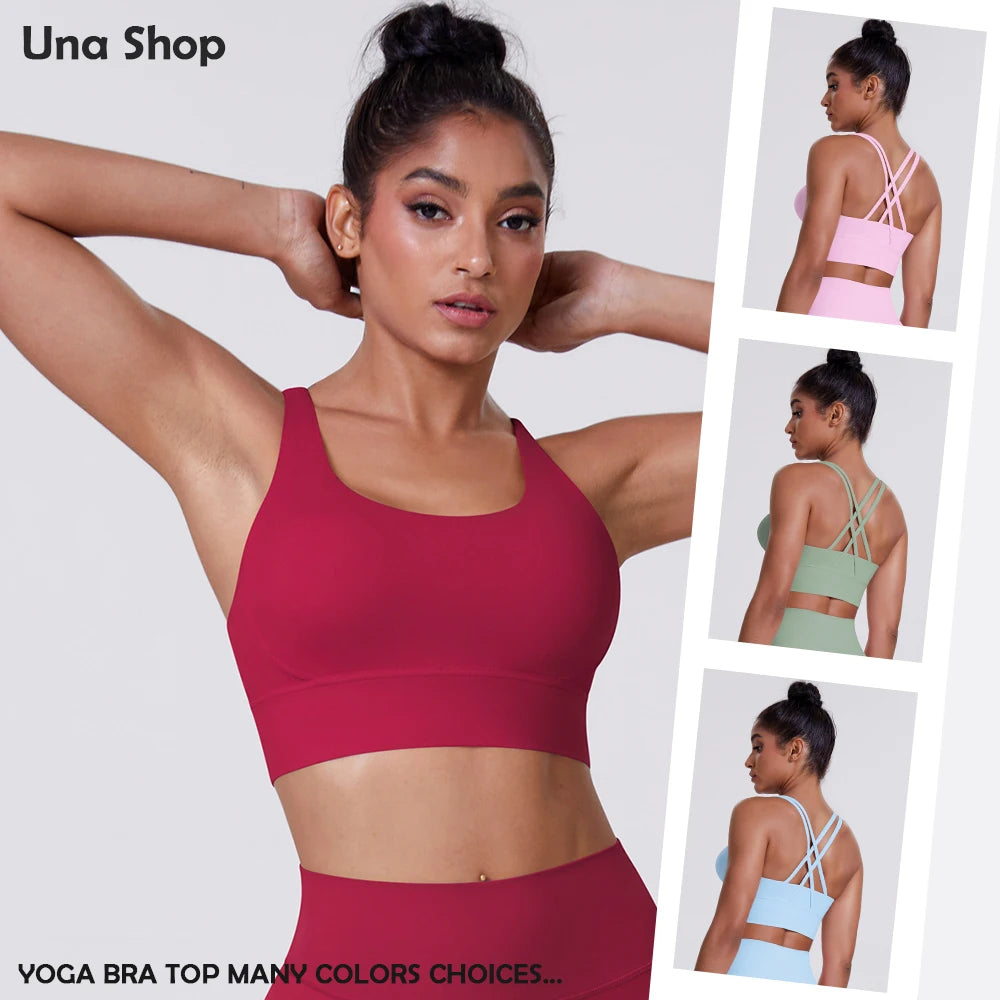 Una-Shop Crossed Back Yoga Bras for Women Gym Quick Dry Sports Underwear Fitness Push Up Workout Clothes Sportswear Tank Top