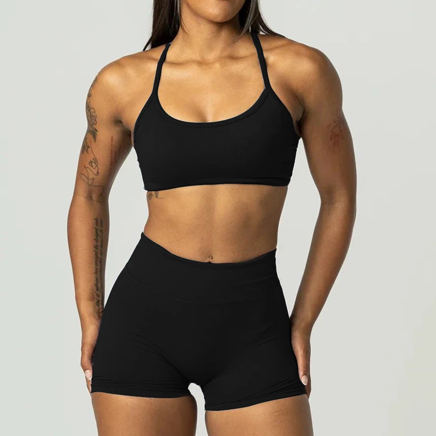 2PCS Dimpact Cross Yoga Set Sports Bra Shorts Workout Legging Outfit Seamless Fitness Women Gym Clothes XP389