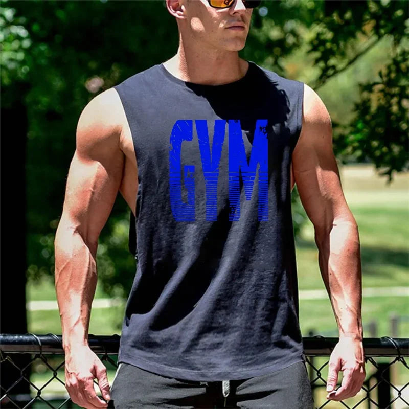 Gym Clothing Cut Off Singlets Mens Tank Tops Letters Print Muscle Sleeveless Shirt Bodybuilding and Fitness Mens Side Open Vests