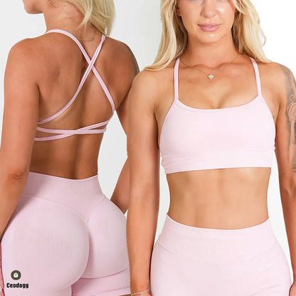 2PCS Dimpact Cross Yoga Set Sports Bra Shorts Workout Legging Outfit Seamless Fitness Women Gym Clothes XP389