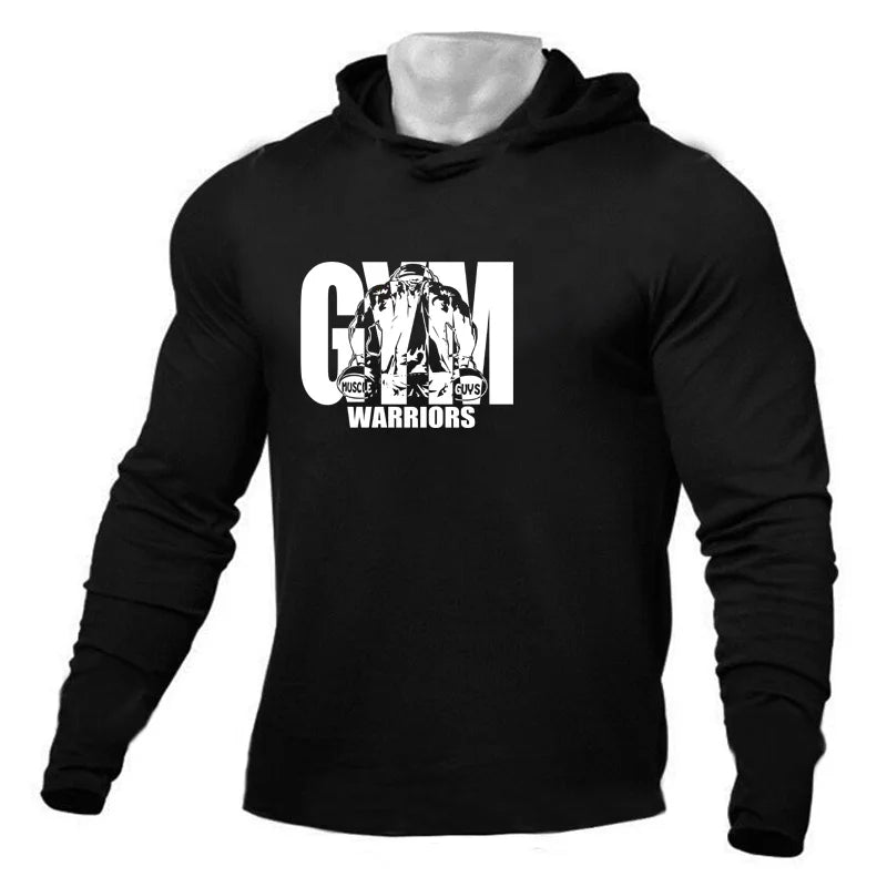 Mens Hooded Running T-shirts Spring Cotton Fitness Long Sleeve Hoodies Gym Warriors Workout Clothing Sports Muscle Shirt