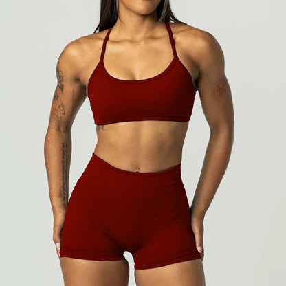 2PCS Dimpact Cross Yoga Set Sports Bra Shorts Workout Legging Outfit Seamless Fitness Women Gym Clothes XP389