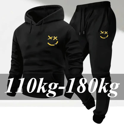 2pcs Men's Set Autumn Hoodies Pants Plus Size Fashion Sportswear Suit Casual Running Fitness Tops Sweatpants Clothing 110-180KG