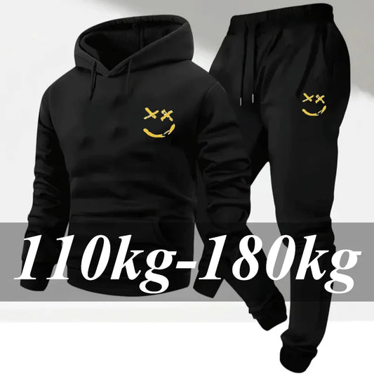 2pcs Men's Set Autumn Hoodies Pants Plus Size Fashion Sportswear Suit Casual Running Fitness Tops Sweatpants Clothing 110-180KG