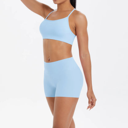 2PCS Yoga Clothes  Halter Yoga Top Set Fitness Gym Suit Crossover Back Sports Underwear Workout Gym Shorts Fitness High Waist