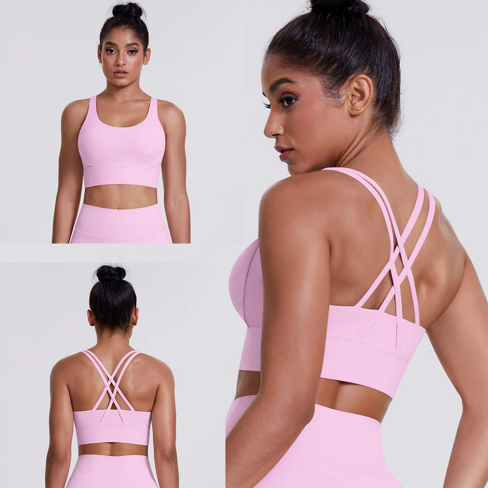 Una-Shop Crossed Back Yoga Bras for Women Gym Quick Dry Sports Underwear Fitness Push Up Workout Clothes Sportswear Tank Top