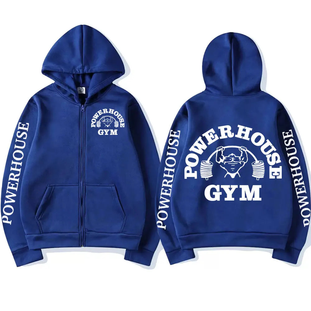 Powerhouse Gym Logo Zipper Hoodie Harajuku Men's Geek Fitness Cardigan Long Sleeve Sweatshirt Casual Fashion Oversized Pullovers