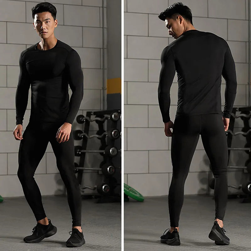 Gym Tight Training Clothing Workout Jogging Sports Set Fitness Men's Compression Thermal Underwear Top Trousers Sportswear