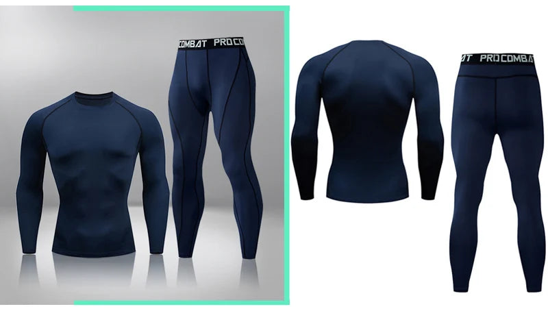 Gym Tight Training Clothing Workout Jogging Sports Set Fitness Men's Compression Thermal Underwear Top Trousers Sportswear