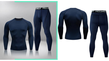 Gym Tight Training Clothing Workout Jogging Sports Set Fitness Men's Compression Thermal Underwear Top Trousers Sportswear
