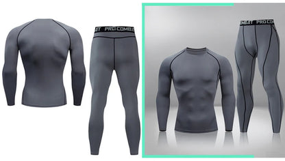 Gym Tight Training Clothing Workout Jogging Sports Set Fitness Men's Compression Thermal Underwear Top Trousers Sportswear