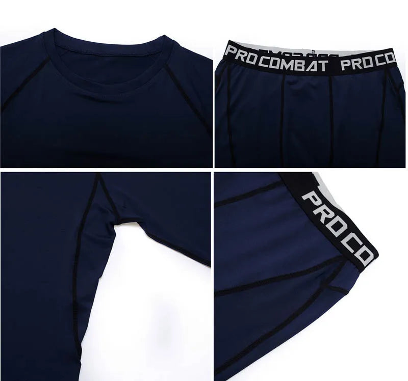 Gym Tight Training Clothing Workout Jogging Sports Set Fitness Men's Compression Thermal Underwear Top Trousers Sportswear