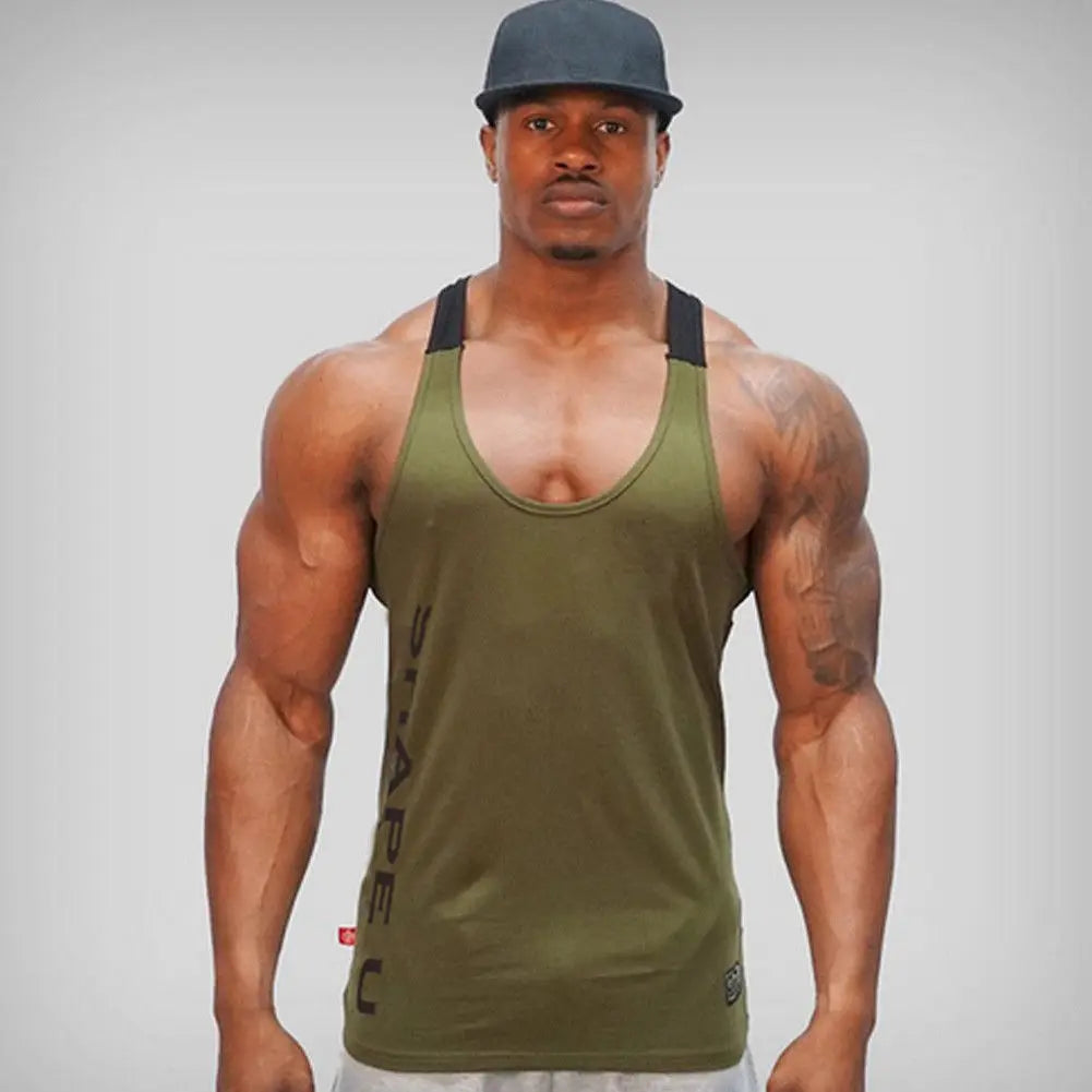 Men Solid Gym Stringer Tank Top Bodybuilding Fitness Singlets Muscle Vest Tees Sport Clothing