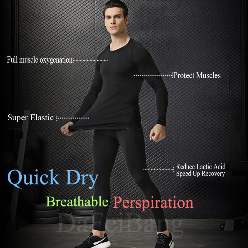 Gym Tight Training Clothing Workout Jogging Sports Set Fitness Men's Compression Thermal Underwear Top Trousers Sportswear