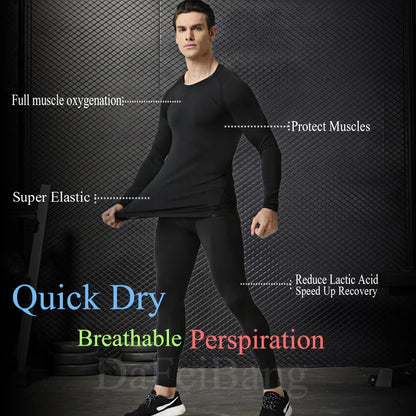 Gym Tight Training Clothing Workout Jogging Sports Set Fitness Men's Compression Thermal Underwear Top Trousers Sportswear
