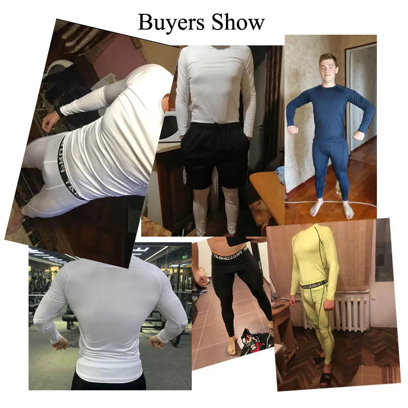 Gym Tight Training Clothing Workout Jogging Sports Set Fitness Men's Compression Thermal Underwear Top Trousers Sportswear