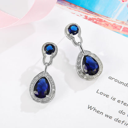 European and American Piano Shape Jeweled Earrings Blue Crystal