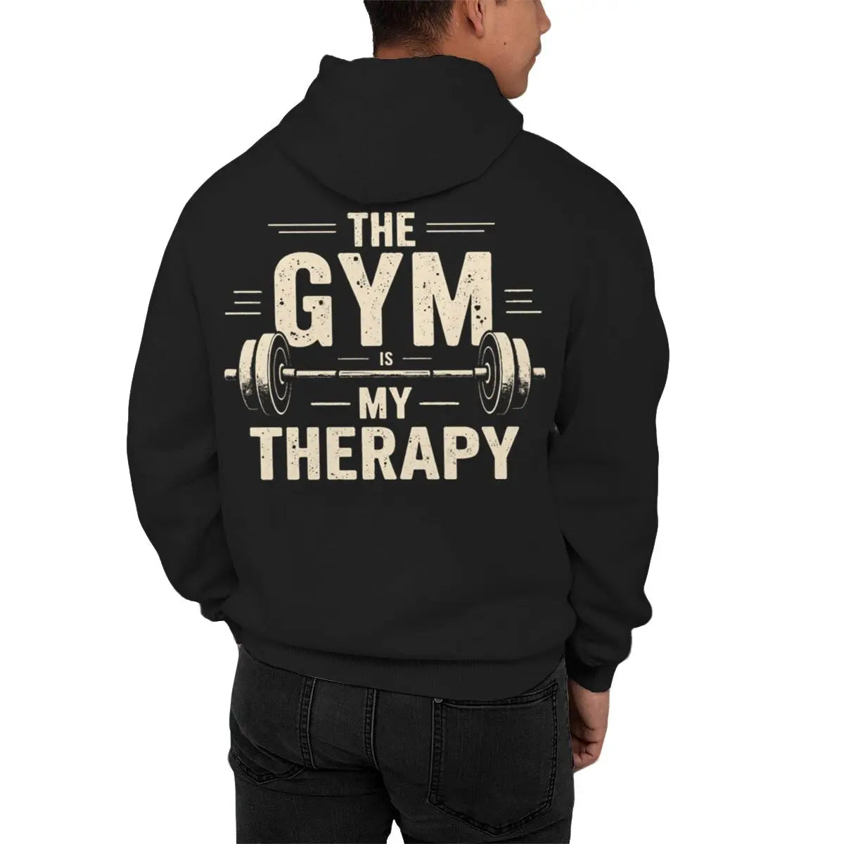 The Gym My Therapy Graphic Hoodie Men Women Kangaroo Pocket Pullover Long Sleeve Vintage Dumbbell Casual Fitness Hoodies