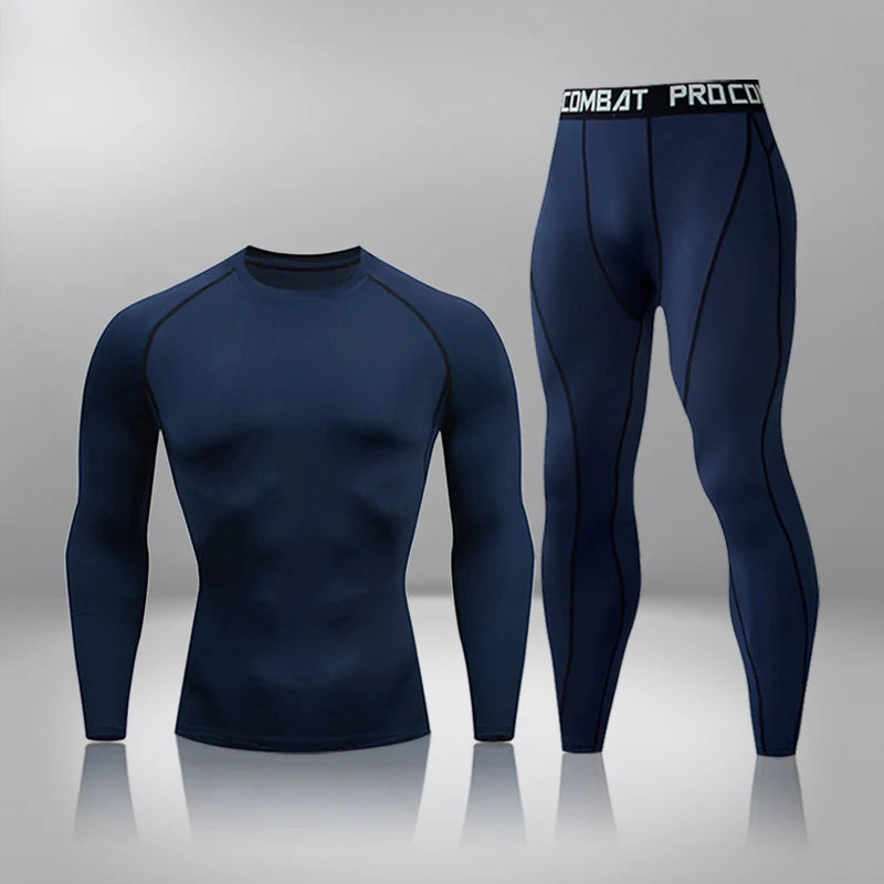 Gym Tight Training Clothing Workout Jogging Sports Set Fitness Men's Compression Thermal Underwear Top Trousers Sportswear