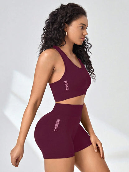 Women Yoga Set Bra Shorts Set Seamless Fitness Tracksuit Gym Running Shorts Sports Set Workout Shockproof Vest Outfit