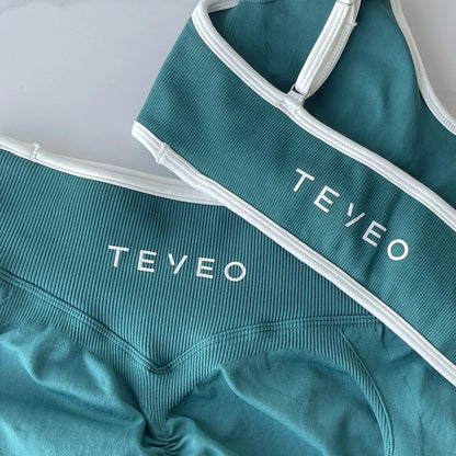 TEVEO Yoga Set 2 Pieces Gym Set Woman Shorts set Workout Clothes Bra set Seamless Scrunch Shorts Yoga Set
