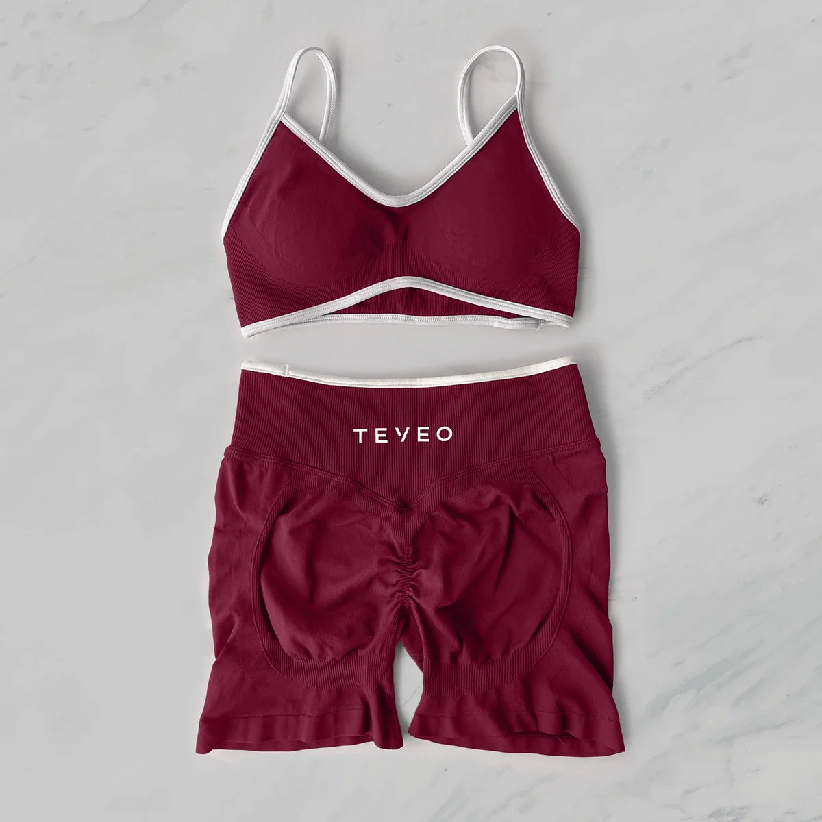 TEVEO Yoga Set 2 Pieces Gym Set Woman Shorts set Workout Clothes Bra set Seamless Scrunch Shorts Yoga Set