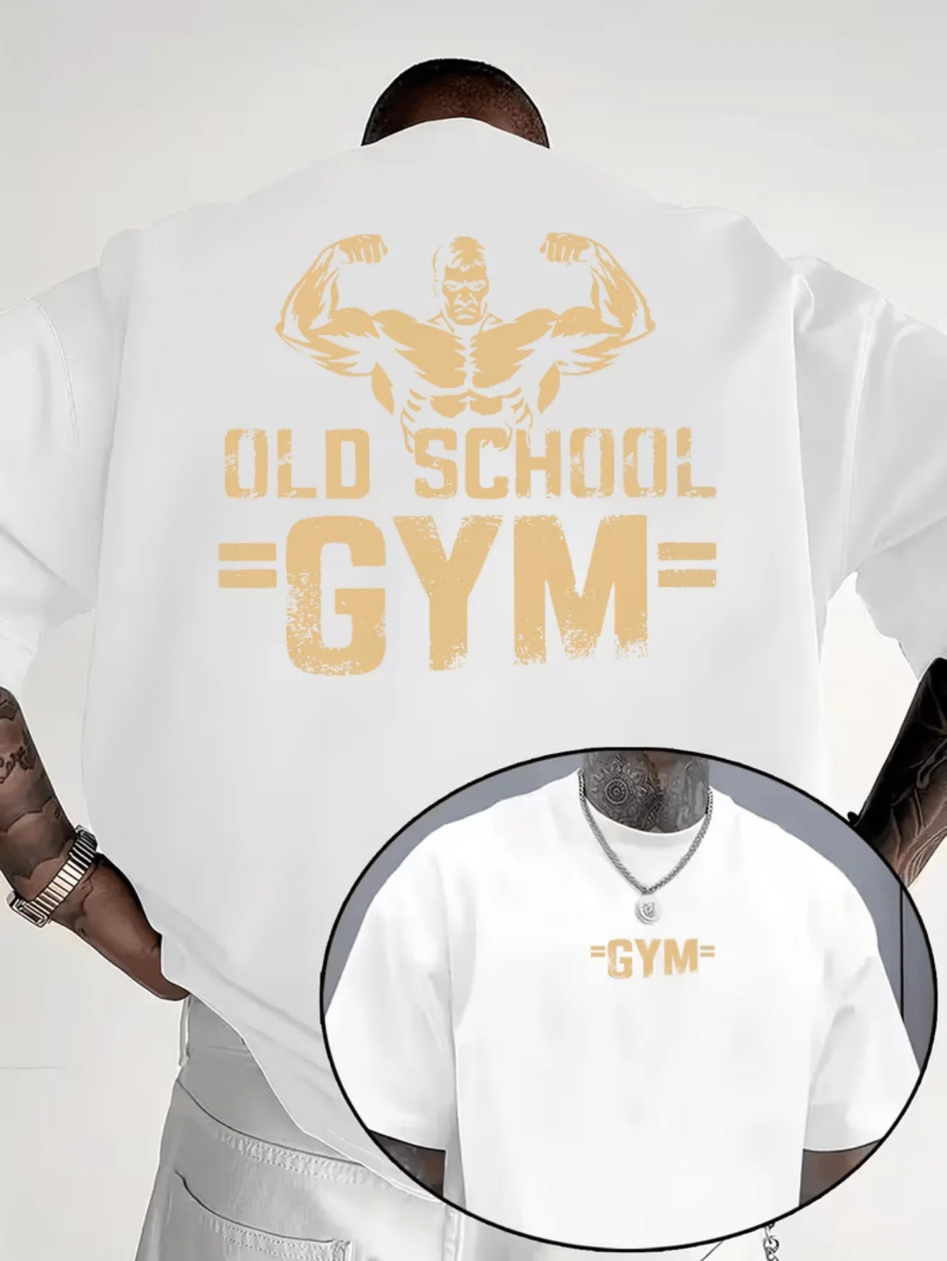 Men's Retro Gym Print T-Shirt Pure Cotton and Breathable Streetwear Oversized Loose Casual Crew Neck Short Sleeve