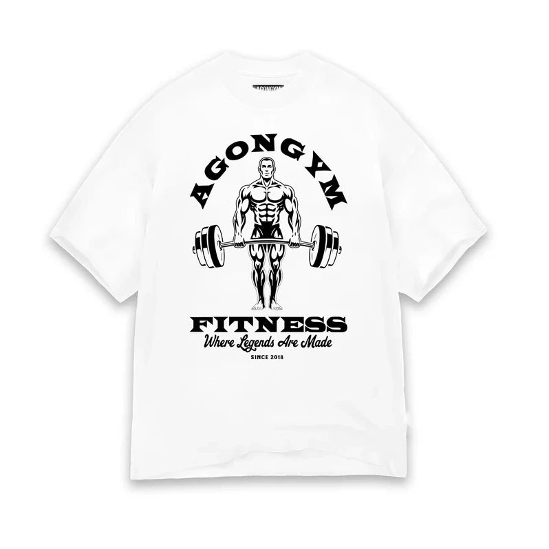 AGONGYM GYM Men's T-Shirt Fitness Sports Loose Fit Shirts Short Sleeve Printed Casual Runners Comfortable Cotton Tee Tops