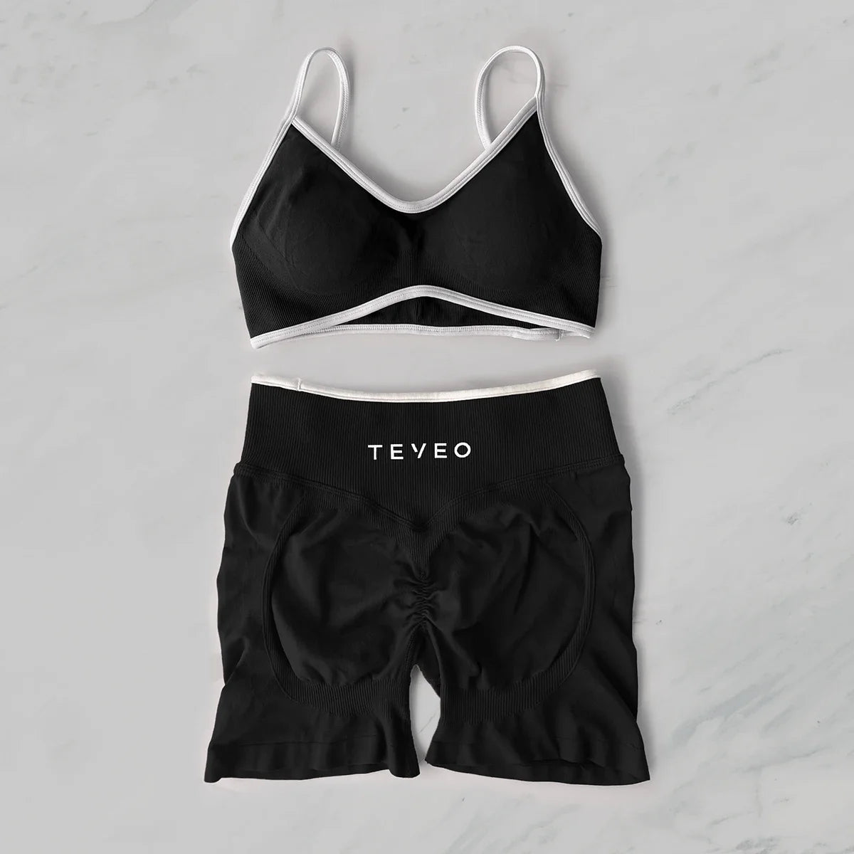 TEVEO Yoga Set 2 Pieces Gym Set Woman Shorts set Workout Clothes Bra set Seamless Scrunch Shorts Yoga Set